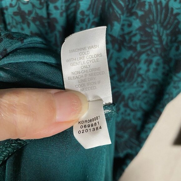 J Jill Dress XL Viridian Deco Scroll Green Floral Pleated Button Up Stretch - Picture 9 of 12